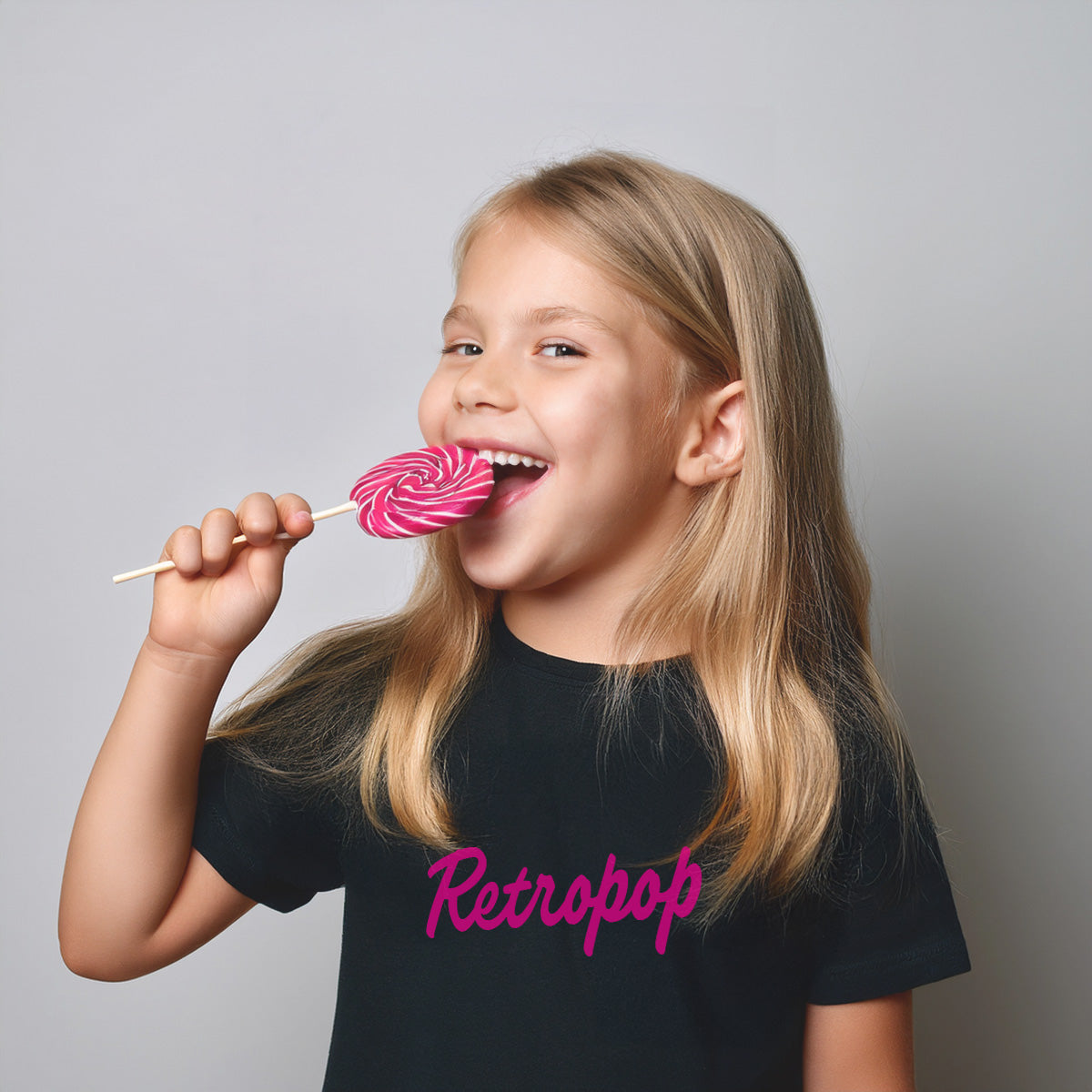Lasten T-paita Retropop musta/pinkki