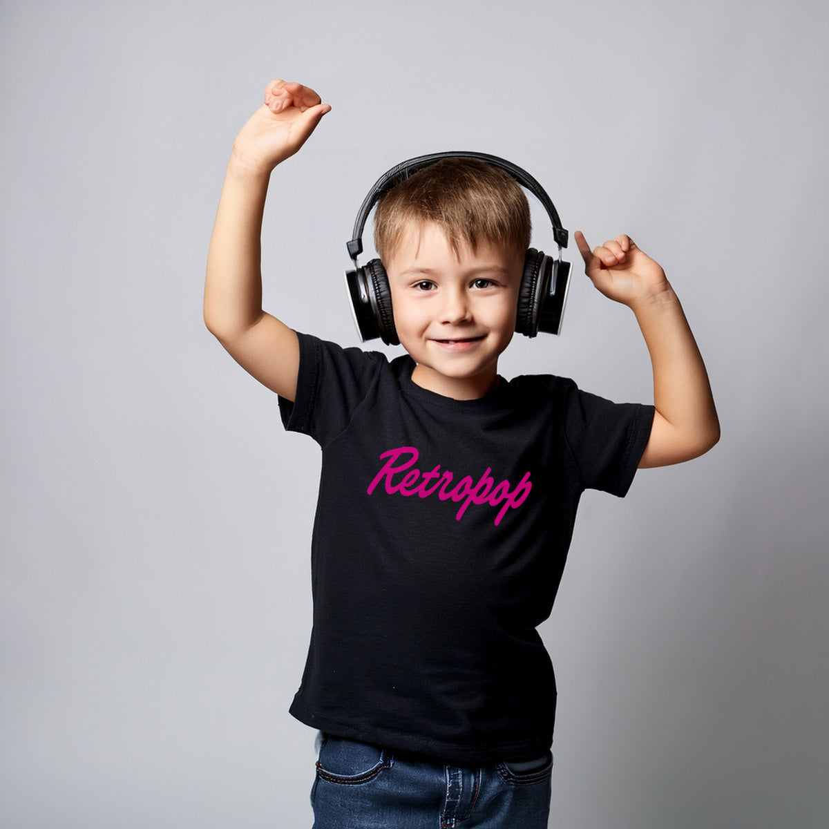 Lasten T-paita Retropop musta/pinkki