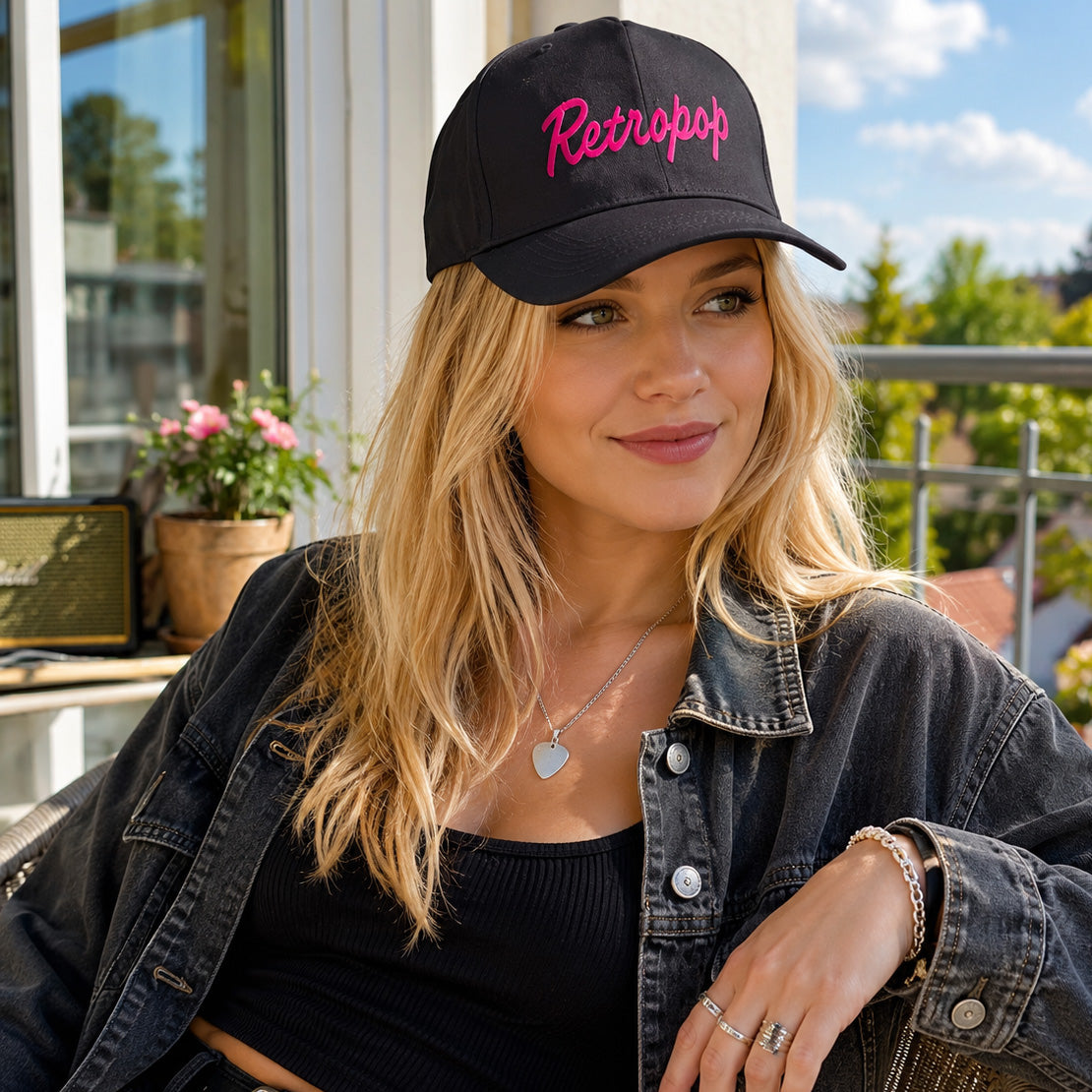 Lippalakki Retropop Snapback Baseball musta/pinkki